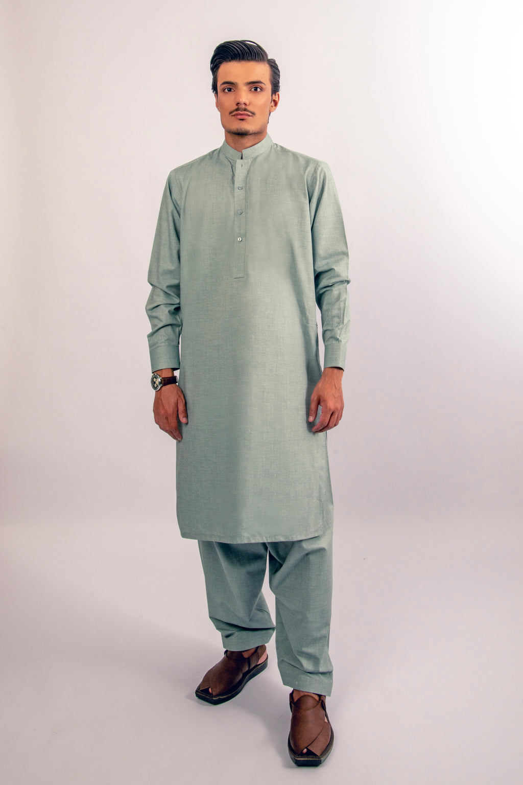 Mint Green Blended Shalwar Kameez with Patti Collar
