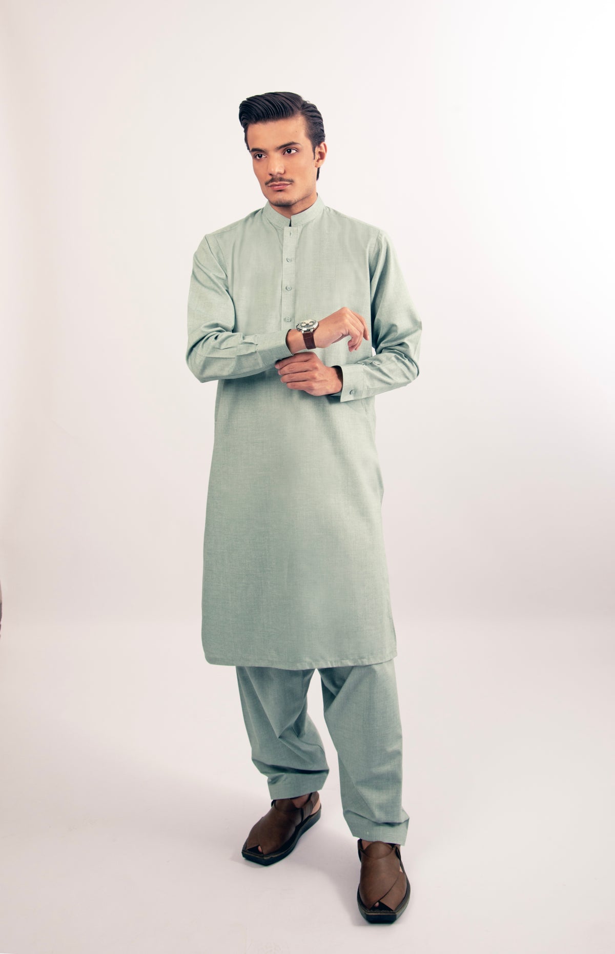 Mint Green Blended Shalwar Kameez with Patti Collar
