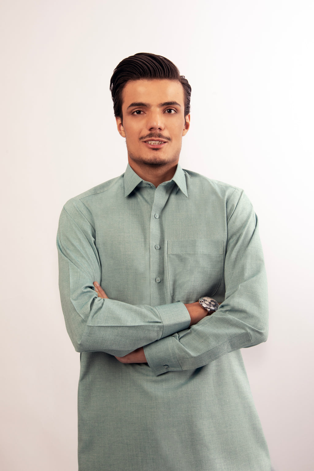 Mint Green Blended Shalwar Kameez with Shirt Collar
