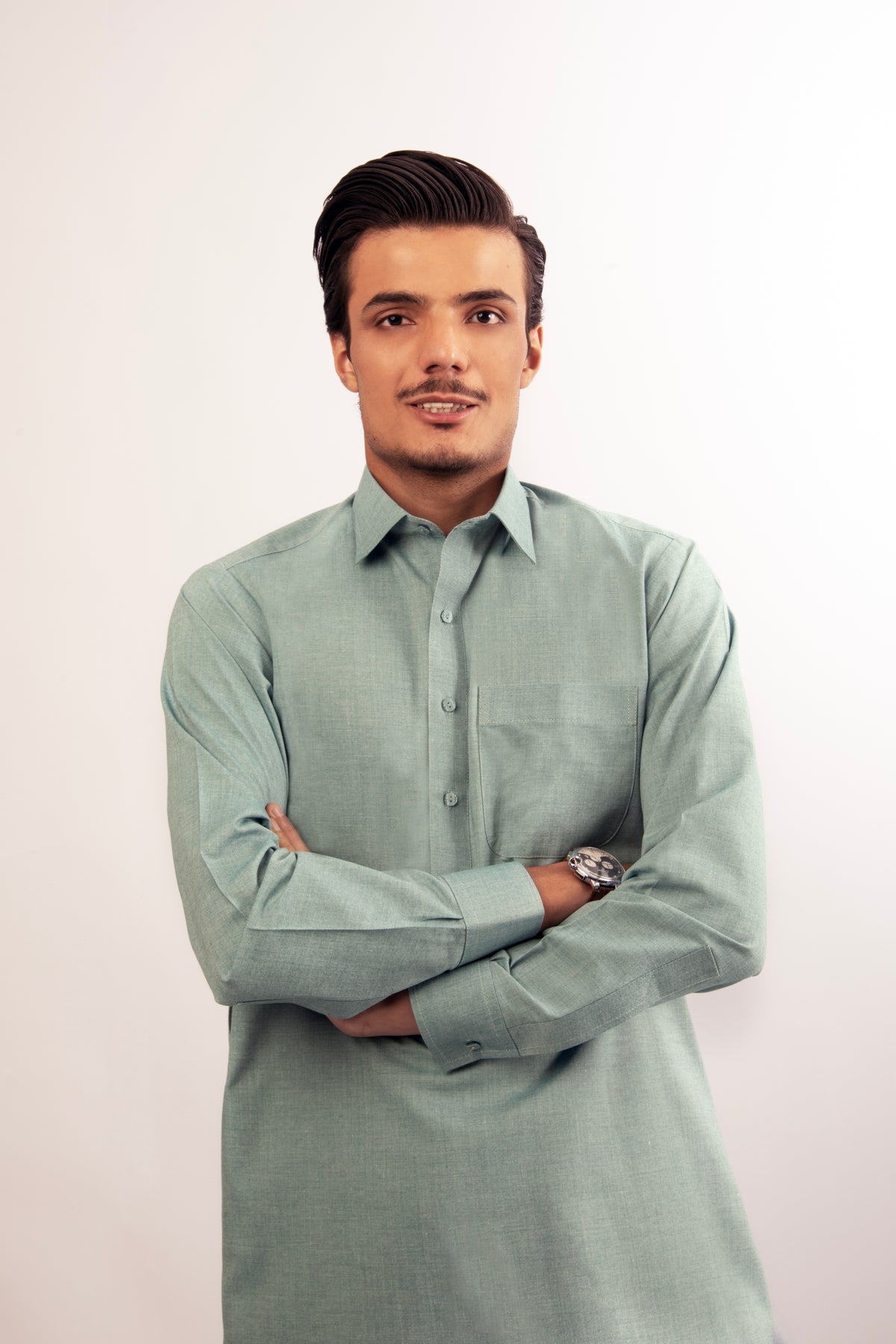 Mint Green Blended Shalwar Kameez with Shirt Collar