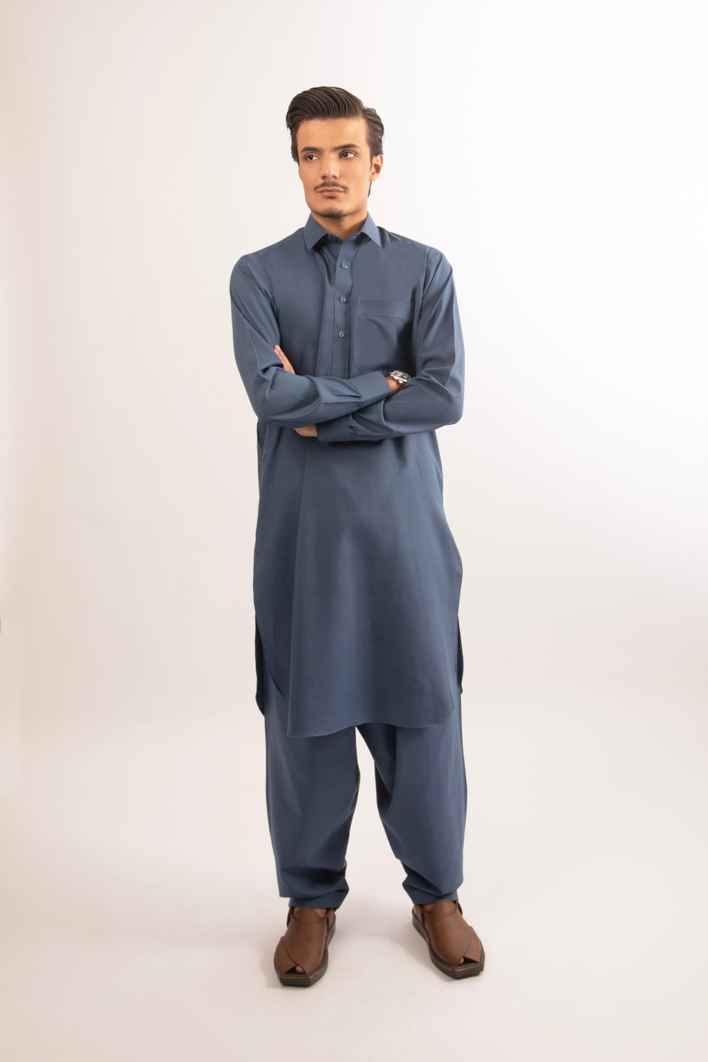 French Blue Blended Shalwar Kameez