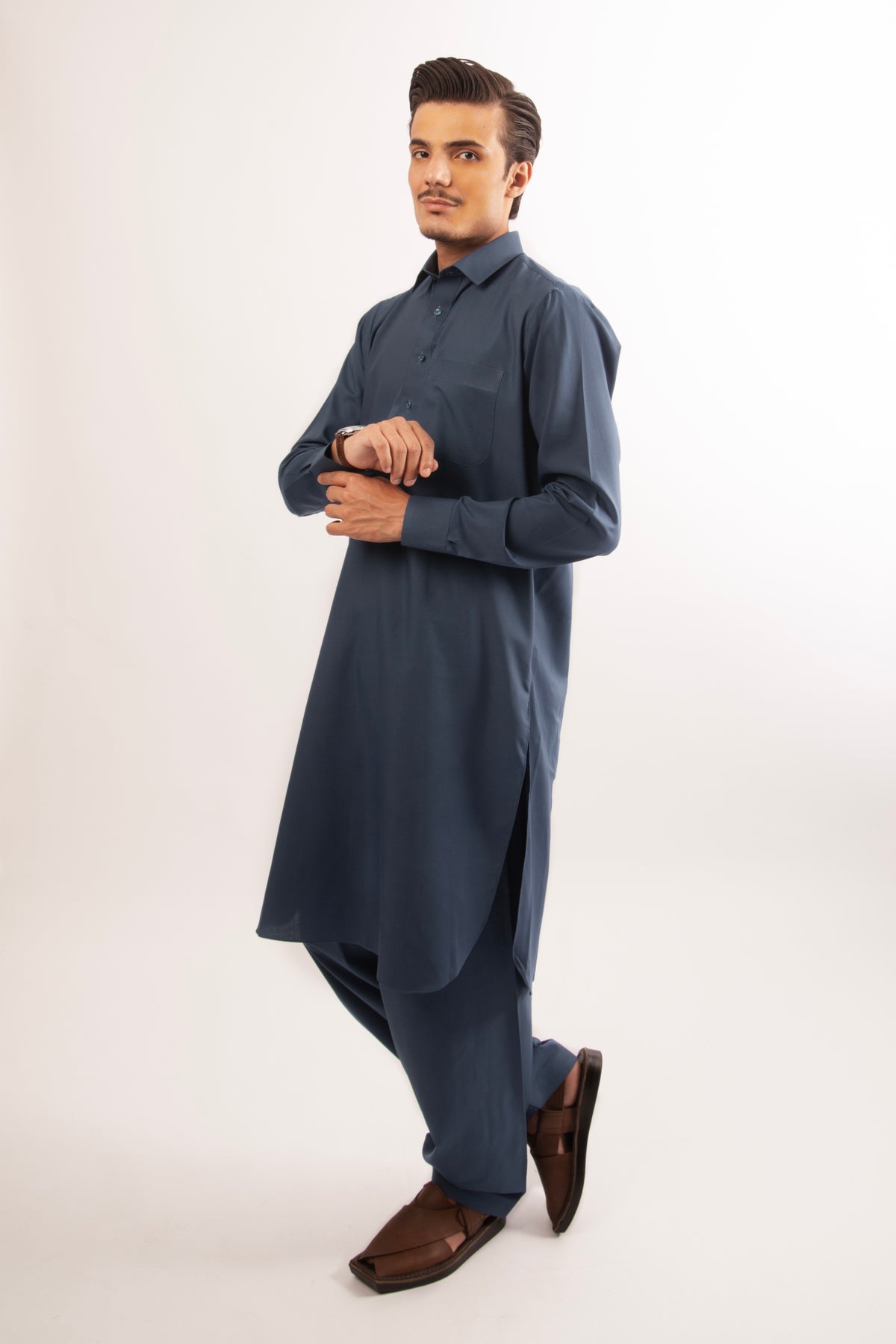 French Blue Blended Shalwar Kameez
