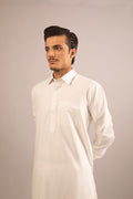 White Blended Shalwar Kameez with Shirt Collat
