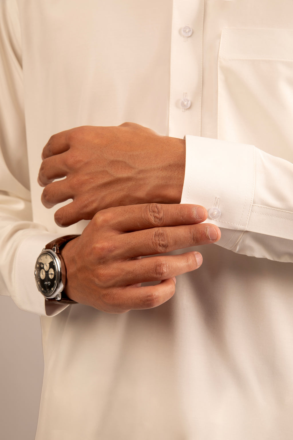 White Blended Shalwar Kameez with Shirt Collat