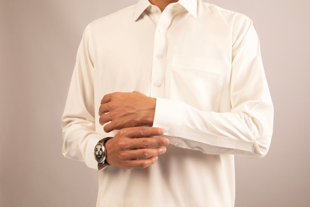 White Blended Shalwar Kameez with Shirt Collat