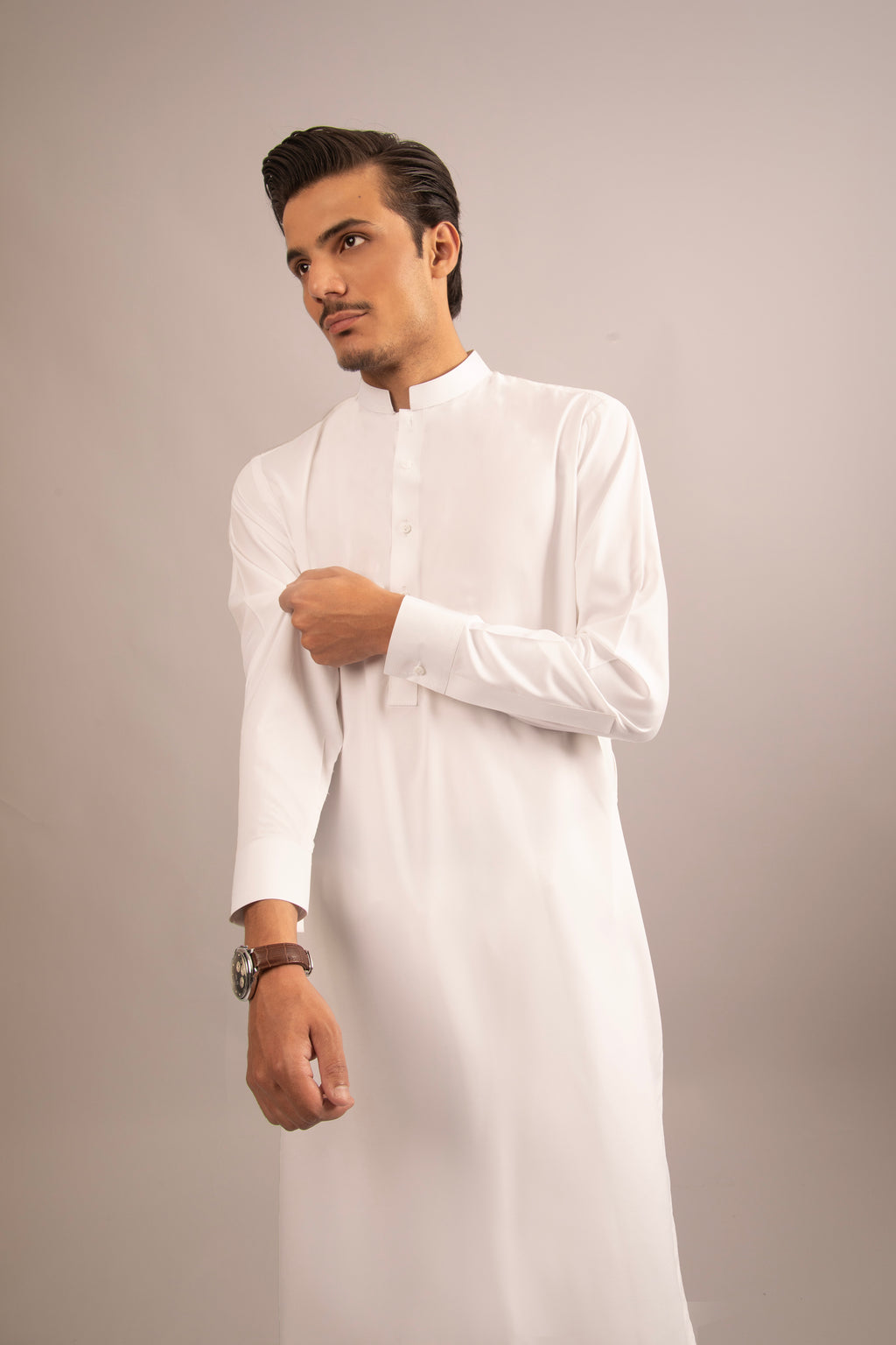White Blended Shalwar Kameez with Patti Collar