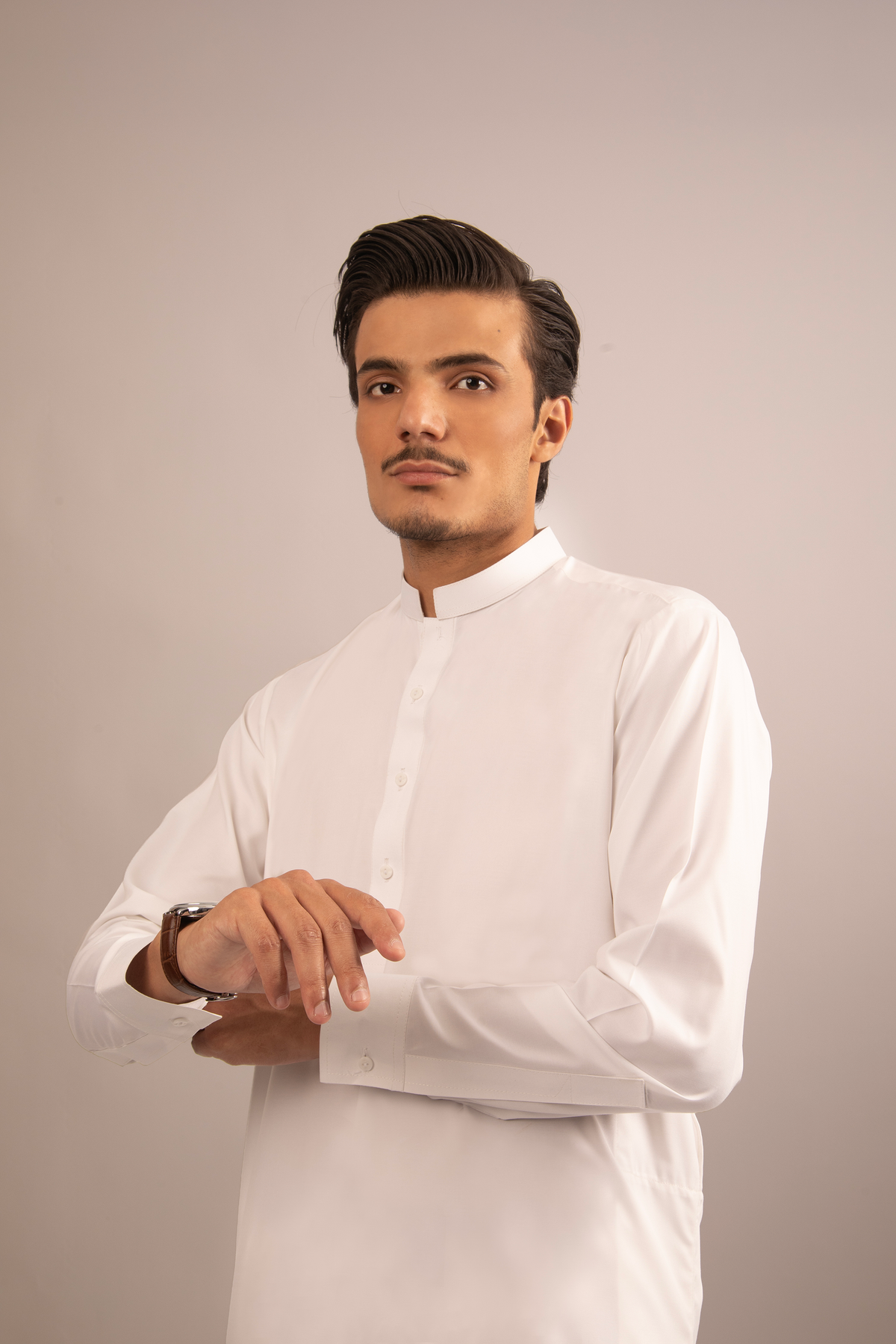 White Blended Shalwar Kameez with Patti Collar