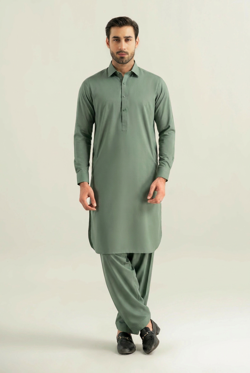 Sage Green Blended Shalwar Kameez