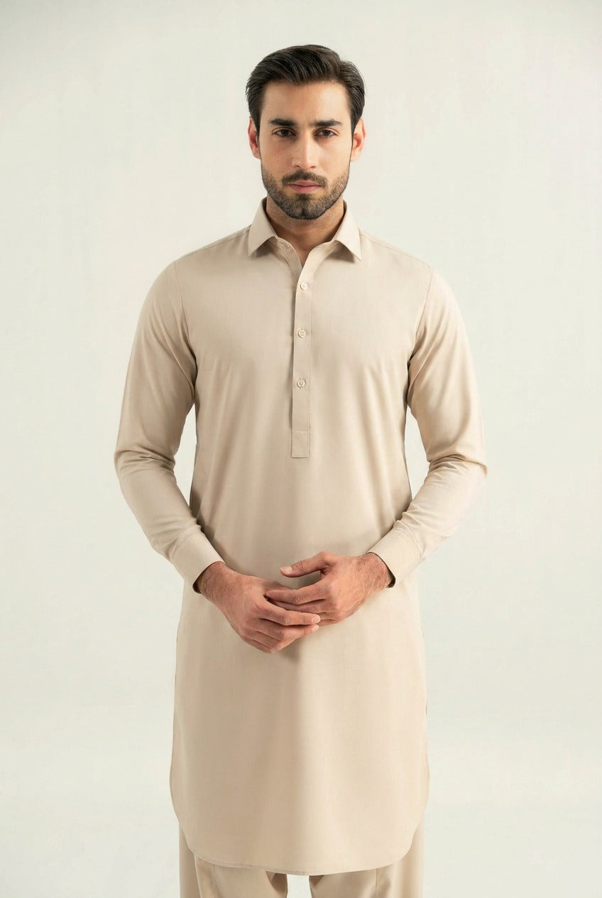 Kulfa-White Blended Shalwar Kameez
