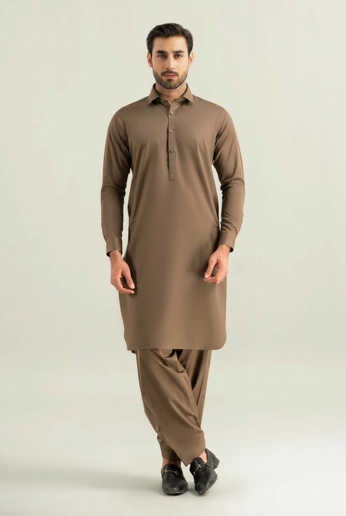 Caramel Shalwar Kameez in Blended Fabric