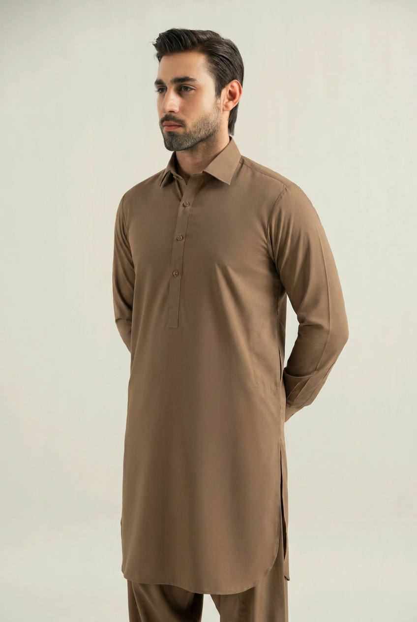 Caramel Shalwar Kameez in Blended Fabric